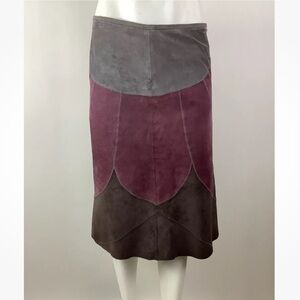 Vintage Bandolino Sz 12 100% Suede Leather A-Line Skirt Multicolor Flower